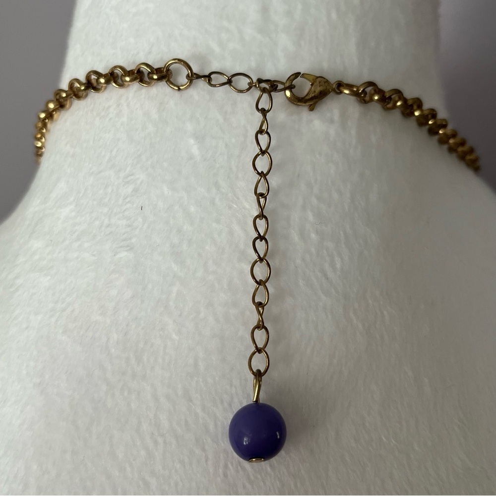 Elegant Purple and Gold Tone Statement Necklace - Picture 5 of 5